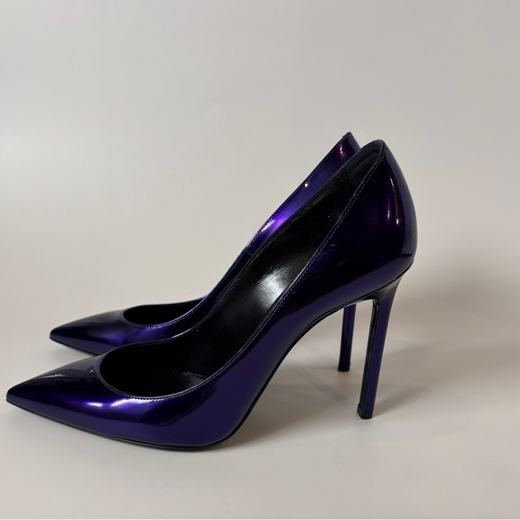 Saint Laurent Paris Purple Patent Pumps – YSL Pointed Toe Designer Heel size 6.5 - Picture 11 of 11